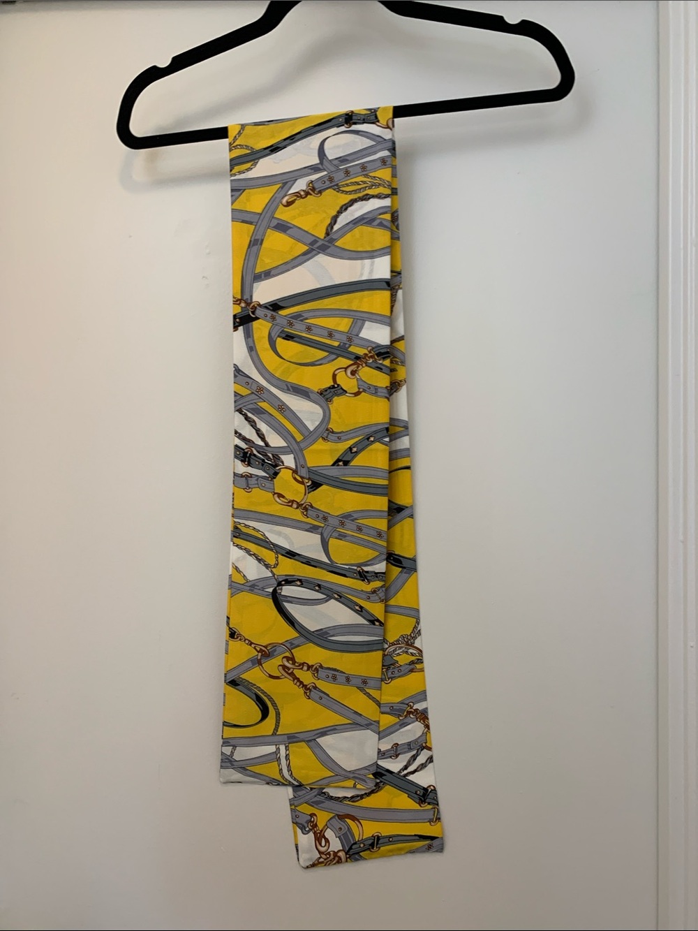 Yellow & Gray Long Scarf with Equestrian Bit Print
